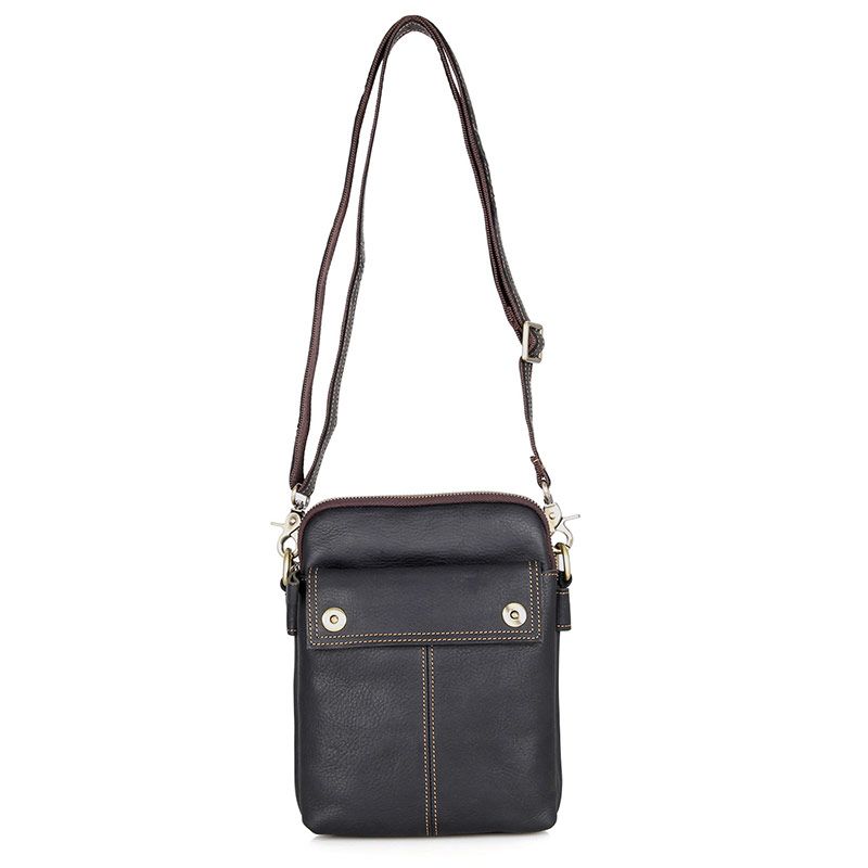 1002A Black Genuine Leather Mens Small Sling Bag Purse_Waist Bag Fanny